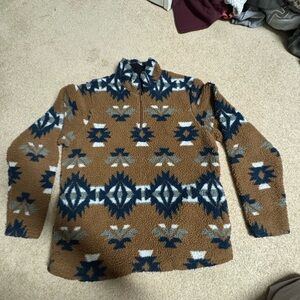 Wrangler Brown and Blue Zip Up Sweater with Nordic Pattern